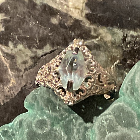 Jewelry - Aquamarine Coffin Cut .925 Silver Filigree Ring